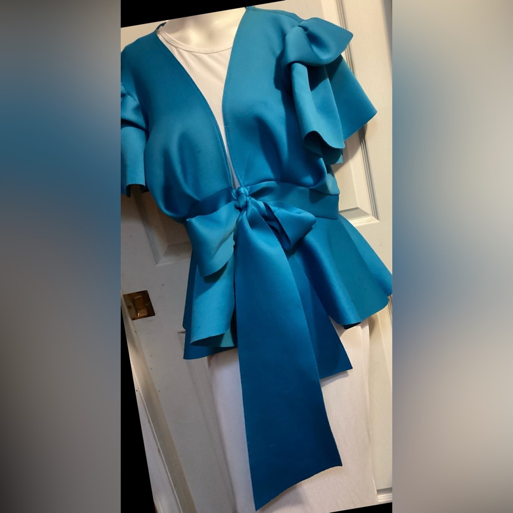 Beautiful Very Blue Top With Wrap Front Tie